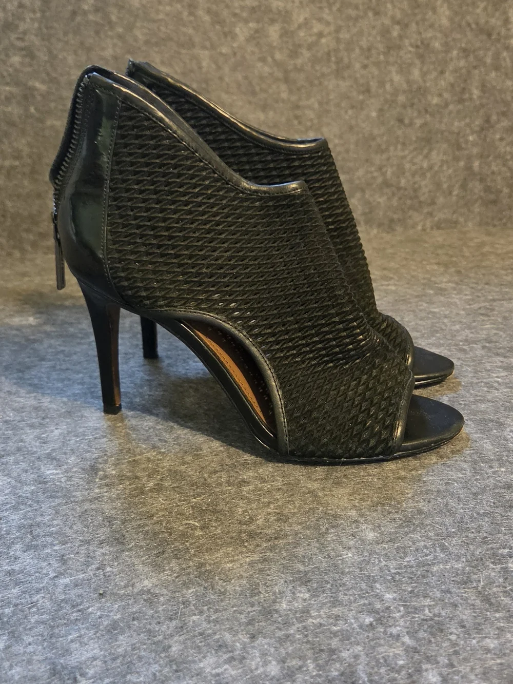 Donald J. Pliner Black Woven Peep-Toe Stiletto Booties
